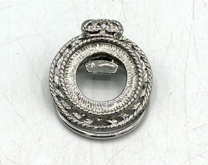 Vintage Crown Rope Wreath Scarf Clip Silver Tone Heraldic Royal Statement