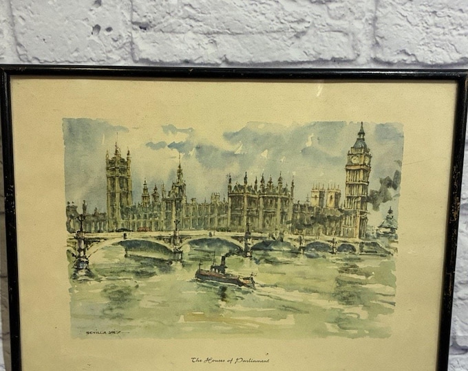 Vintage Sevilla Saez The Houses If Parliament London Framed Art Print 12x16