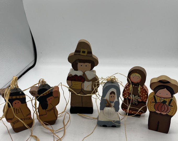 Assorted Lot Vintage Hand Painted Wooden Thanksgiving Harvest Pilgrims Natives