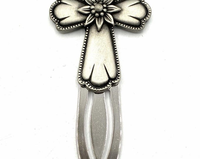Vintage Avon Cross Bookmark Silver Tone Floral Religious Christian Gift
