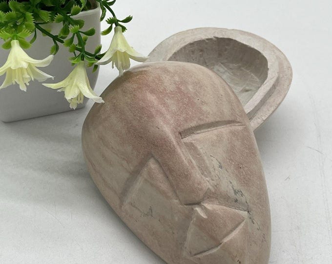 Besmo Product Hand Carved In Kenya Face Mask Trinket Box Sculpture Stone Lovely