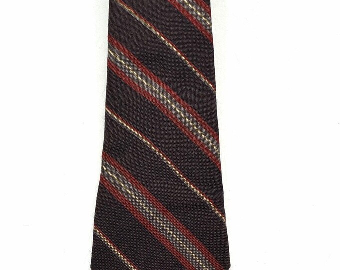 Cambridge Collection by Damon Wool Tie Brown Red Stripe Vintage 1970s
