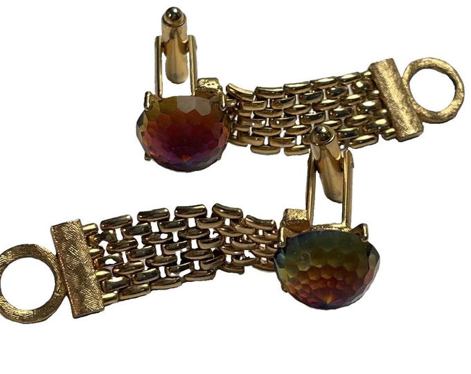Vintage Dante Gold Tone Watermelon Rivoli Mesh Wrap Cufflinks Signed