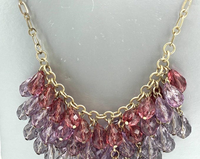 Apt 9 Statement Necklace Pink Lavender Faceted Teardrop Beads NOS Kohl’s