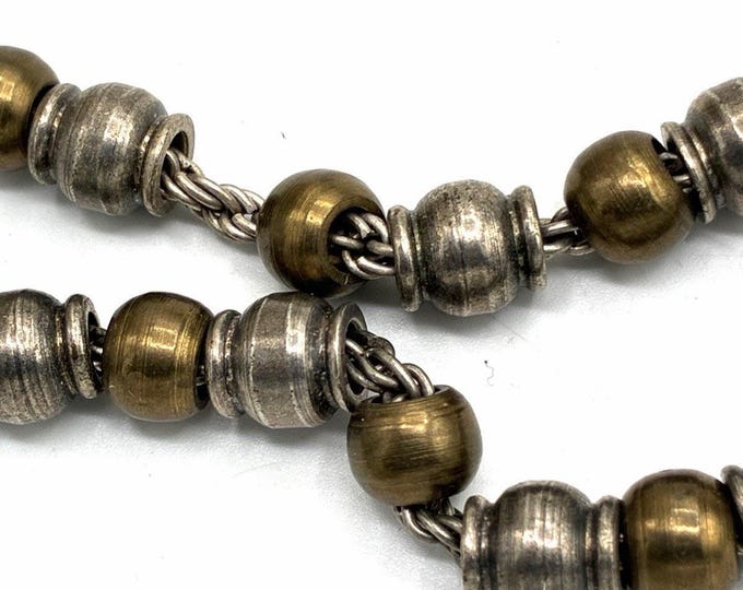Vintage Victorian Style Watch Fob Chain Mixed Metal Brass Silver Tone Barrel Beads