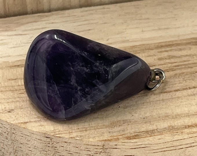 Polished Dark Purple Amethyst Quartz Pendant Teardrop Eggplant Shape- No Chain