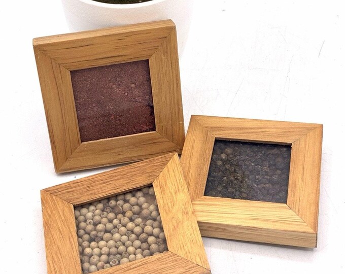 Vintage Wood Spice Magnets Peppercorns Rustic Kitchen Decor Set