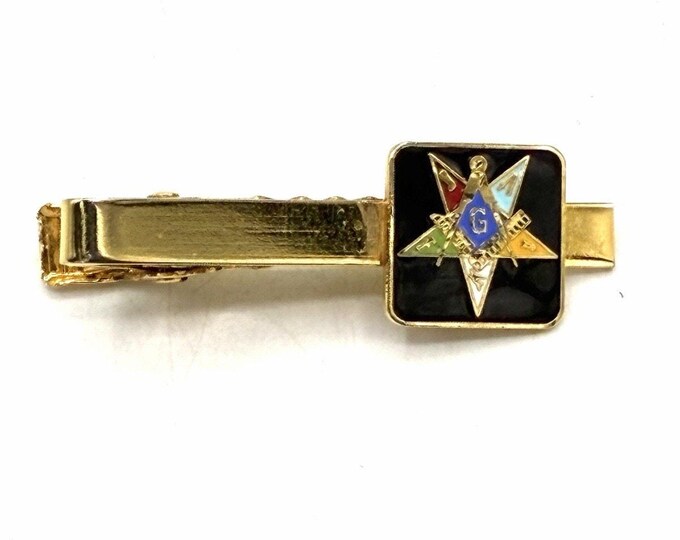 Vintage Order of the Eastern Star Enamel Tie Clip Gold-Tone