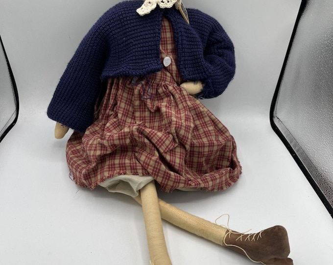 Vintage 26” Handmade Teacher Rag Doll Weighted Folk Art Schoolhouse Decor