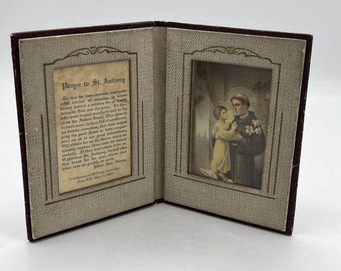 Vintage Prayer To Saint Anthony Double Pocket Framed Book Red Pebbled