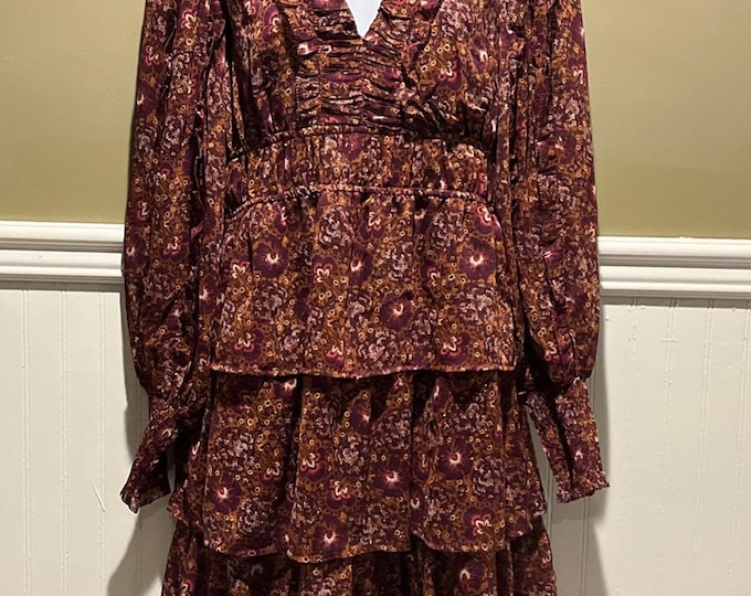 House of Harlow 1960 NWT Tiered Ruffle Mini Dress Berry Burgundy Size 8 Boho Chic