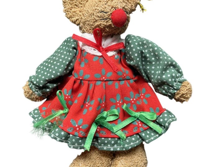 Vintage Artmark Terry Cloth Holiday Mouse Ornament 6” Stuffed Christmas Figurine
