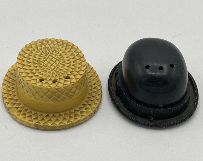 Vintage Mini Bowling / Straw Hat Salt and Pepper Shaker Set Plastic Novelty Gag Gift