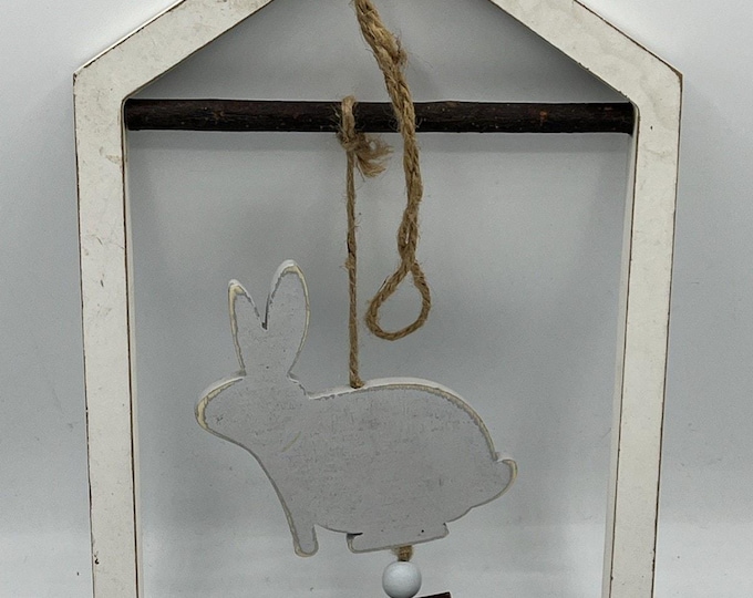 Handmade Wooden Wall Hanging White W Bunny Rabbit Spring Easter Decor Rustic