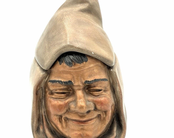 Vintage P Brecht Signed Ceramic Face Jar Hooded Man Figural Canister 6”
