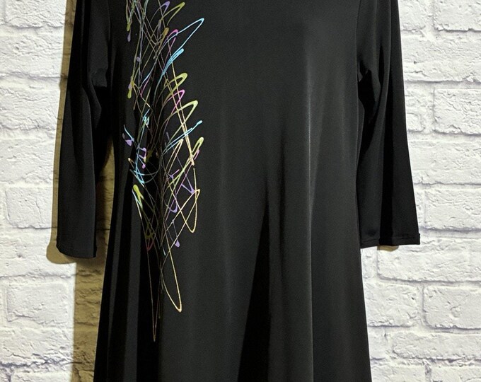 Jostar USA Black Multicolor Abstract Print Tunic Hanky Hem S