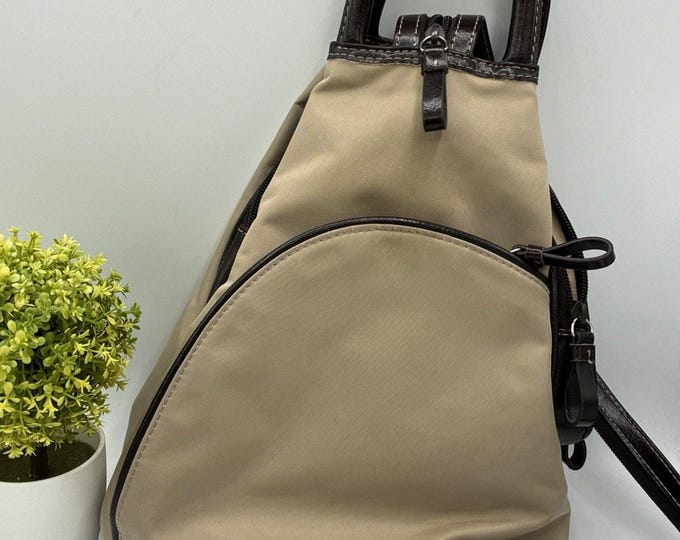 Easy Spirit Beige Brown Nylon Backpack Slingback Purse Convertible Travel Bag Lightweight
