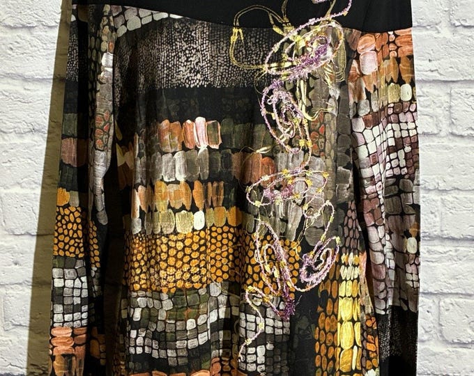 Jane & John Black Mosaic Print Mixed Media Embroidered Top L