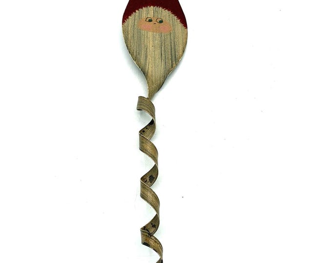 Vintage Hand Painted Metal Santa Face Ornament Curled Tail 12 Inch