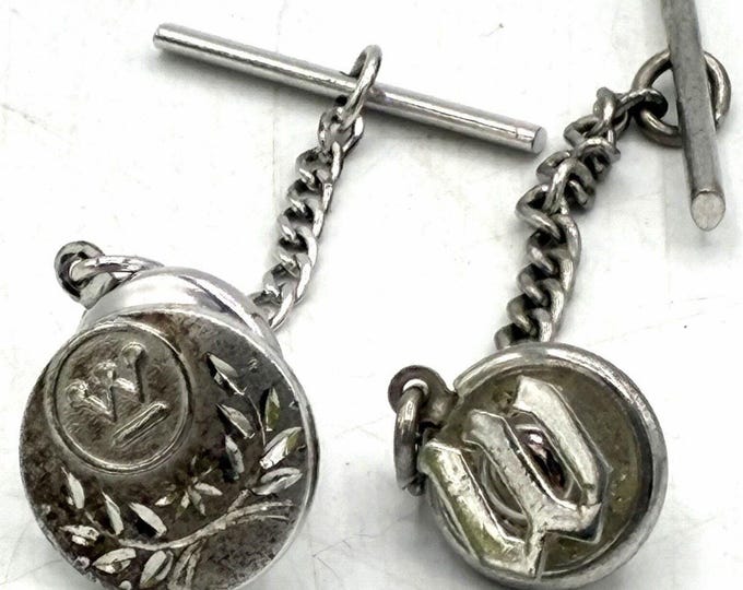Vintage Silver Tone Monogram W Tie Tack Lot of 2 15 Year Anniversary