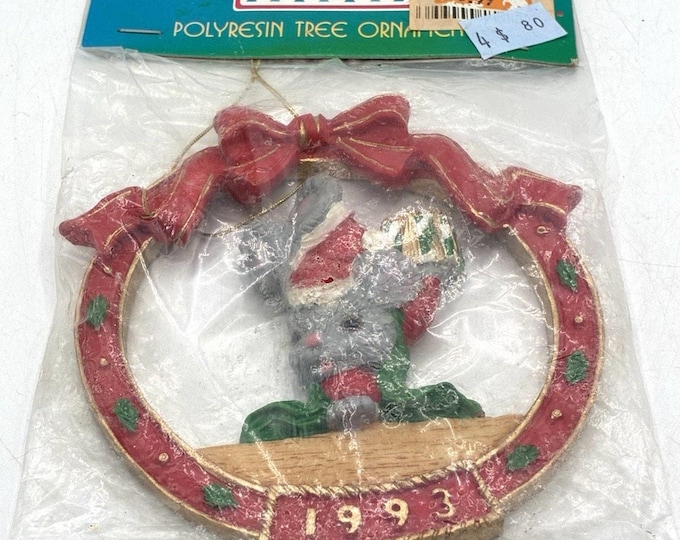 NOS 1993 Christmas Accents Polyresin Mouse Ornament Original Package Dated