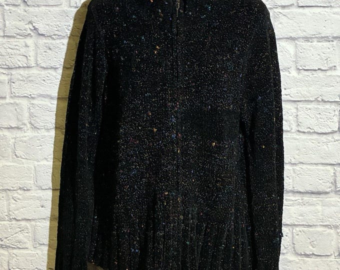 Coldwater Creek Chenille Cardigan Womens Size Medium Black Confetti Zip Vintage