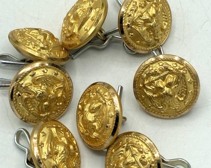 Lot 8 Waterbury USA Eagle Military Uniform Buttons Gold Tone Patriotic Antique