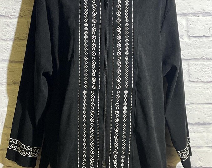 Vintage Bon Worth Velour Zip Jacket • Petite M • Black Embroidered Soft Top • 90s/2000s