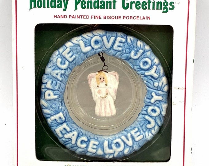 Vintage Jasco Peace Love Joy Angel Bisque Porcelain Christmas Ornament NOS 3.5
