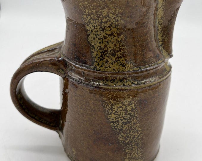Large Heavy Studio Pottery Drip Glaze Pitcher Brown to Tan Pinched Spout