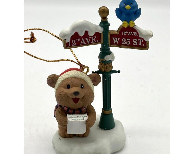 Vintage 1992 Luster Fame Bear Caroler Ornament with Bluebird Christmas Figurine