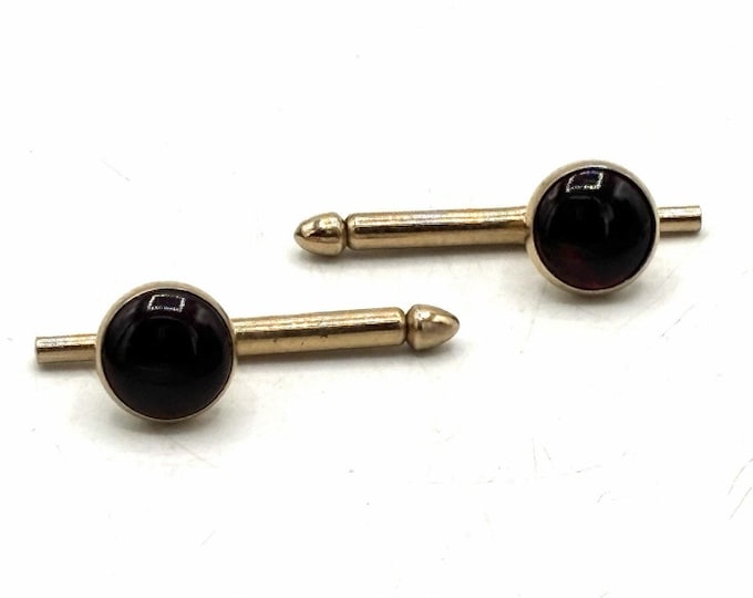 Vintage Gold Tone Cufflinks Deep Red Burgundy Cabochon Mid Century Mens