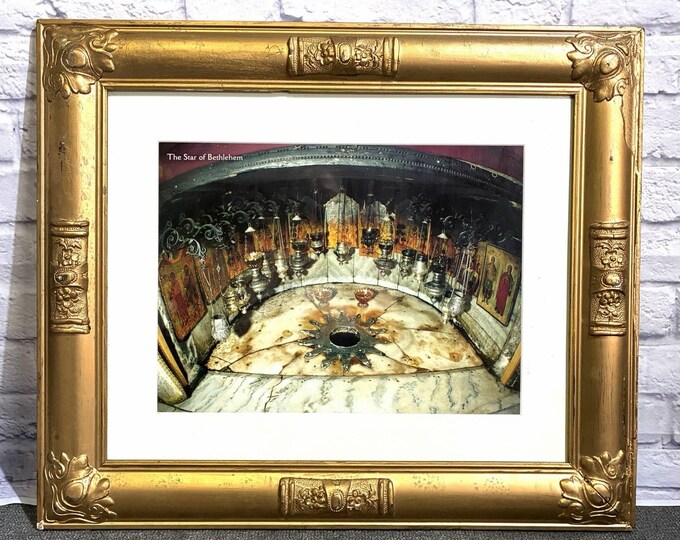 Vintage Bethlehem Star Church Religious Art Ornate Gold Frame 25x21 Christmas