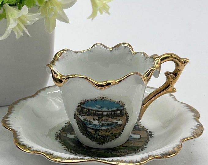 Vintage Ohio Turnpike Toll Gate Arch Bridge Souvenir Espresso Cup Saucer