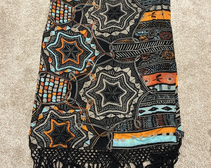 Trouve Scarf Colorful one size 60x22 Crochet Fringe Ends Beach Theme Boho Lovely