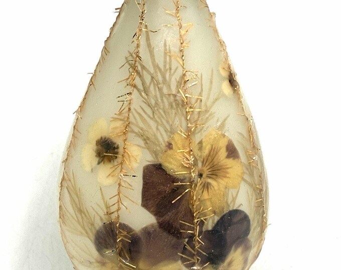 Vintage Handmade Capiz Shell Botanical Ornament Real Pressed Pansies