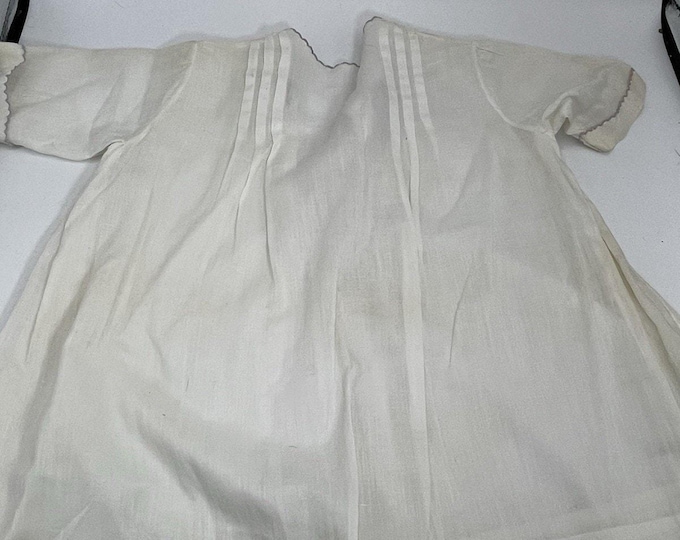 Handmade Vintage Baby Dress Cream Pleated Embroidered Infant Gown Heirloom
