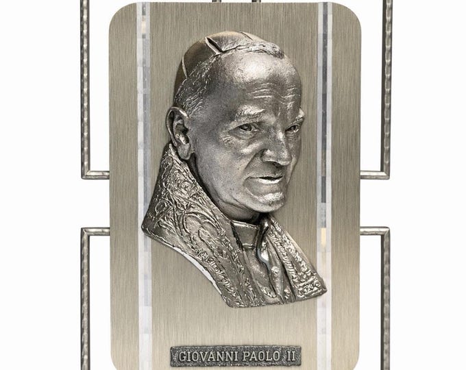 Vintage Frupiccini Pope John Paul II Silver Relief Bust Plaque Catholic Devotional