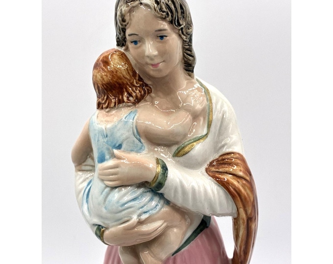 Vintage Capodimonte Italy Mother Child Figurine 12.5” Signed Porcelain