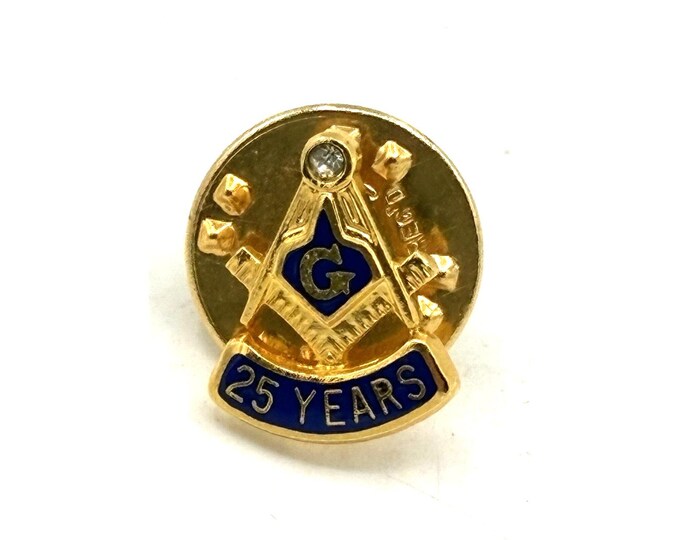 Masonic Blue Lodge 25 Year Lapel Pin Square Compass Rhinestone Ballou
