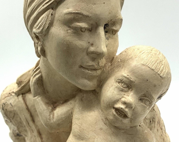 Vintage 1975 Chesney Madonna Child Sculpture Signed Religious Art 10 Inch