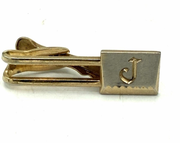 Vintage Hickok USA Gold Tone Initial J Tie Bar Clip Mid Century Men’s Accessory