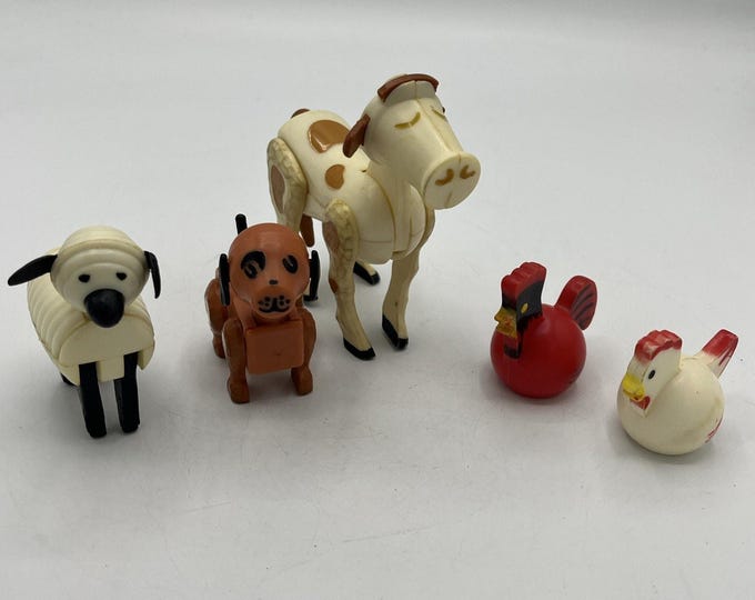 Vtg Fisher Price Little People Farm Animal Lot Hong Kong Cow Dog Sheep Chickens
