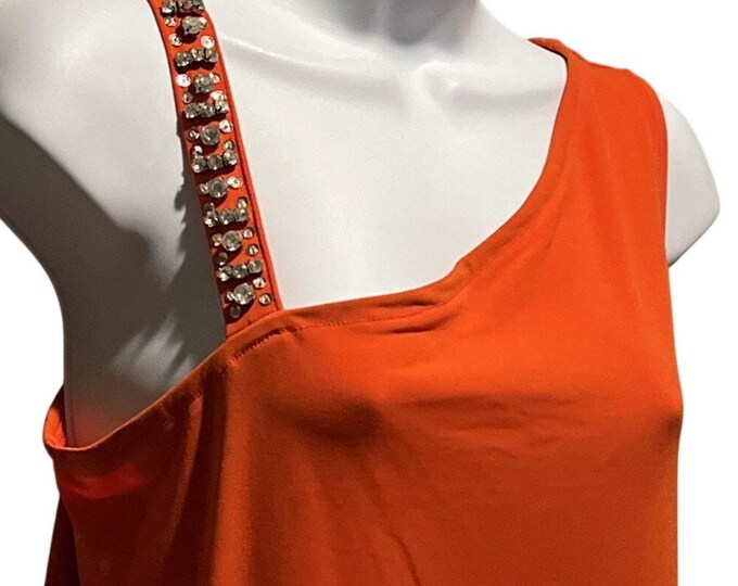NWT INC Orange Rhinestone Tank – Dressy Bling Sleeveless Top – Women’s M