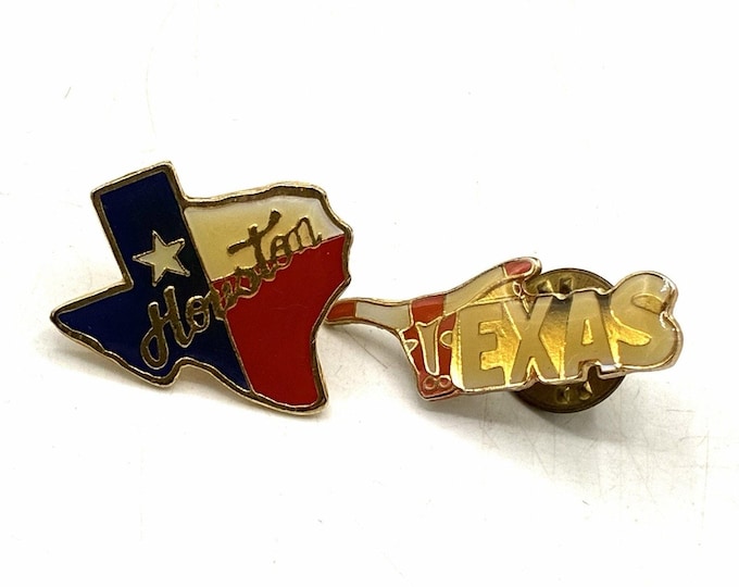 Texas Longhorns UT Houston Texas Enamel Lapel Pin Lot of 2