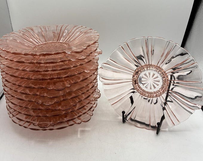 Vintage Anchor Hocking Old Colony Lace Edge Pink Depression Glass Bowls Set Of 12 8 Inch