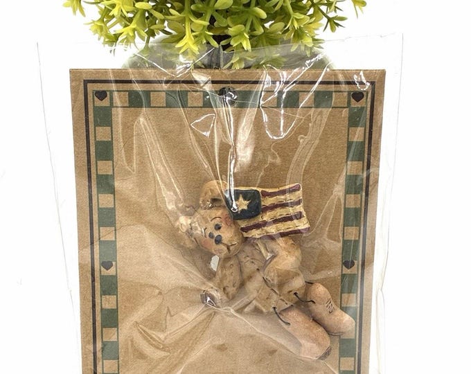 Blossom Bucket Ohio Patriotic Teddy Bear American Flag Brooch Pin NIP Folk Art
