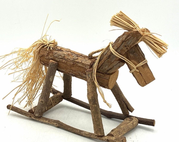 Vintage Rustic Twig Wood Rocking Horse Folk Art Primitive Cabin Decor 8”