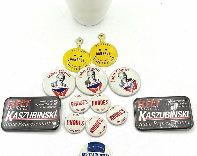 Vintage Ohio Political Campaign Button Lot John Glenn Rhodes Donahue McCarthy Election Pins