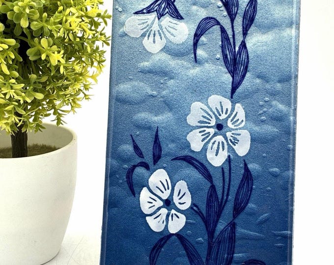 Vintage Orion Mexico Terracotta Tile Blue White Floral 8x4 Wall Art